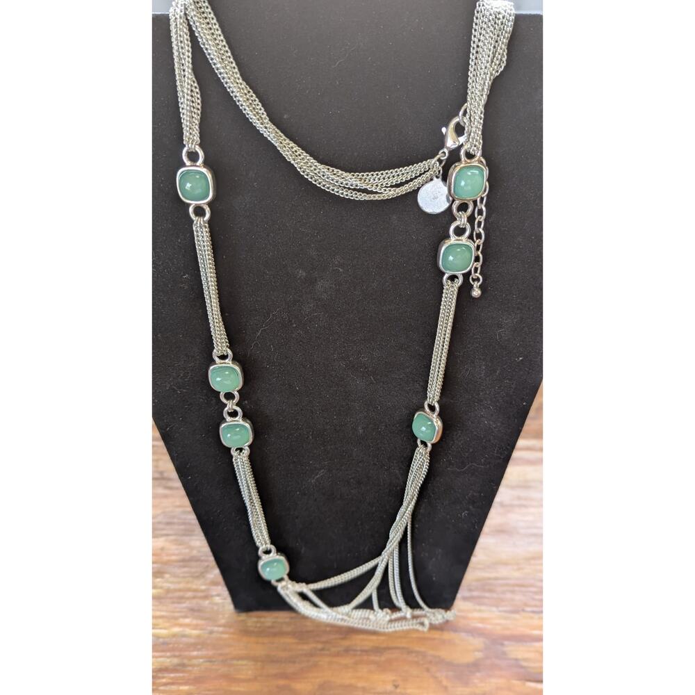 White House Black Market WHBM Multi Strand Green Cabochon Station Necklace 40 In